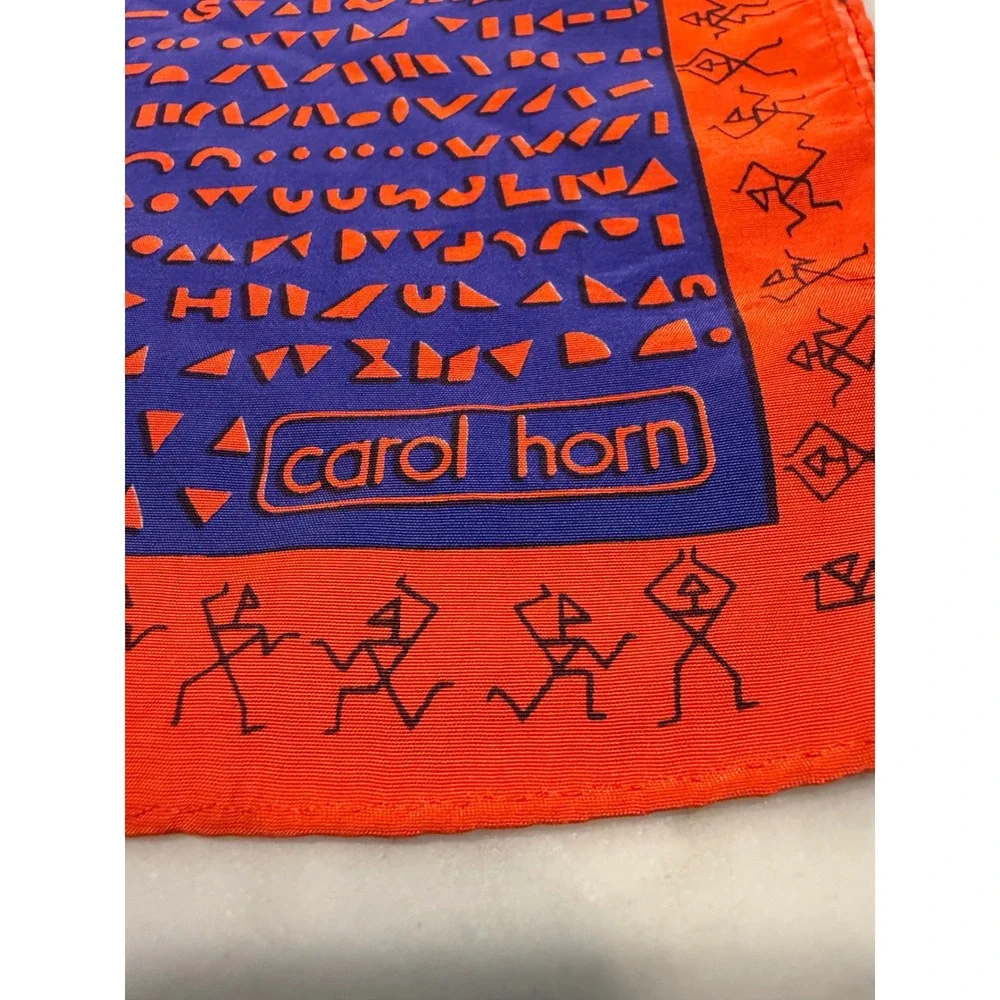 Vintage Carol Horn Silk Oblong‎ Scarf Purple Orange Geometric Stick Figure 15x41